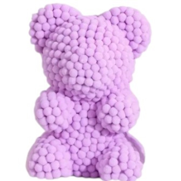 Αρκουδάκι Μωβ με Κορδέλα και κουτί 25cm Pom Pom Foam flower 84790 Μωβ