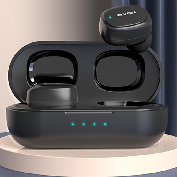 Ακουστικά Earbud Bluetooth Handsfree με Αντοχή στον Ιδρώτα και Θήκη Φόρτισης Awei T13 Pro Μαύρα
