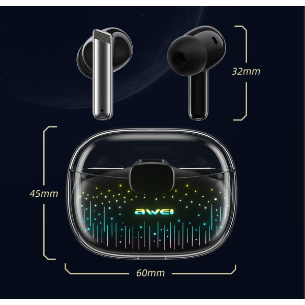 Ακουστικά Earbud Bluetooth Handsfree με Αντοχή στον Ιδρώτα και Θήκη Φόρτισης Awei T52 Pro Μαύρα