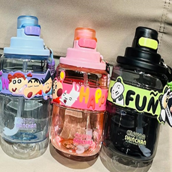 Παιδικό παγουράκι-ποτήρι 930ml με καλαμάκι και κορδόνι BH1010-12 Ροζ/Μαύρο/Μπλε