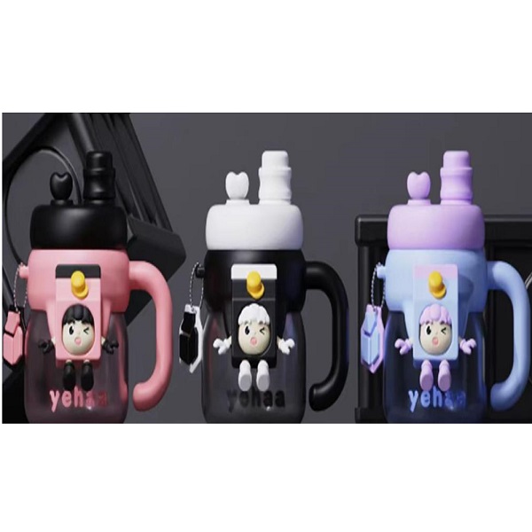 Παιδικό παγουράκι-ποτήρι 600ml με καλαμάκι BH1010-14 Ροζ/Μαύρο/Μπλε