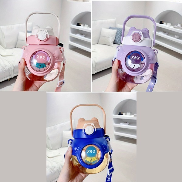 Παιδικό παγουράκι 950ml με καλαμάκι BH1010-15 Αρκουδάκι Ροζ/Μωβ/Μπλε