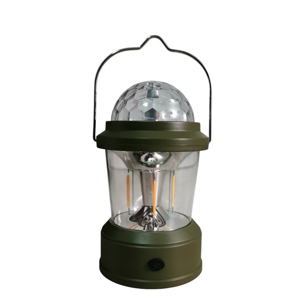 Επαναφορτιζόμενο Φωτιστικό Κάμπινγκ με Πολύχρωμο περιστρεφόμενο προβολέα οροφής και Γάντζο BL-LF-3358 Στρατιωτικό πράσινο