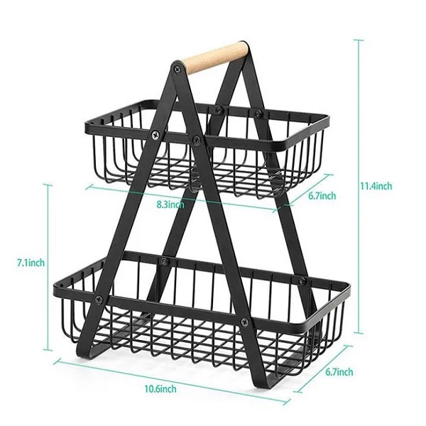 Πτυσσόμενη μεταλλική διόροφη φρουτιέρα 27x17x29cm BZYC-02 Μαύρη