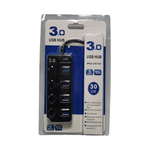 Usb hub 3.0 / 4 θυρών με διακόπτες τροφοδοσίας και προσαρμογέα HQ-4-PORT