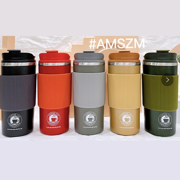 Ποτήρι Θερμός από ανοξείδωτο ατσάλι 304 με Προστατευτική Σιλικόνη και Καπάκι 500ml JB-1738 5 χρώματα Μαύρο, Κόκκινο, Γκρί, Κίτρινο, Στρατιωτικό πράσινο