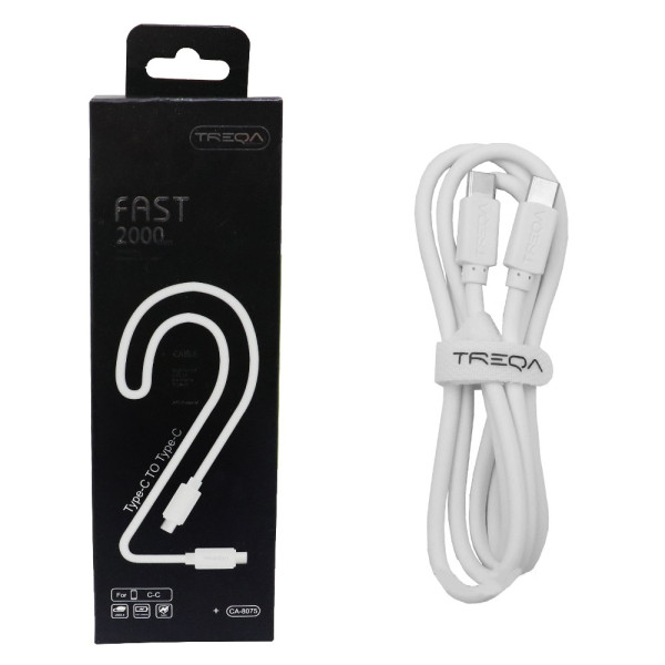 Καλώδιο Γρήγορης Φόρτισης και Μεταφοράς Δεδομένων 2m Type-c σε Type-c Treqa CA-8075 Λευκό