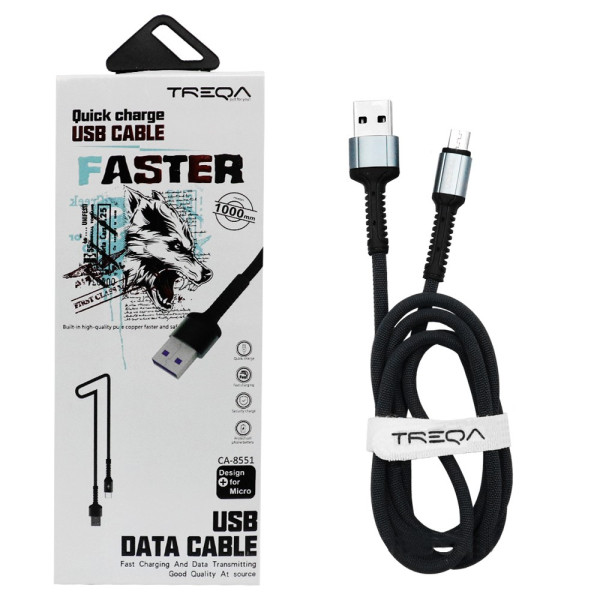 Καλώδιο Γρήγορης Φόρτισης και Μεταφοράς Δεδομένων 1m USB 3.1A σε Micro USB Treqa CA-8551 Ασημί - Μπλε