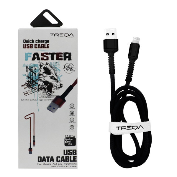 Καλώδιο Γρήγορης Φόρτισης και Μεταφοράς Δεδομένων 1m USB 3.1A σε Lightning Treqa CA-8552-B Μαύρο