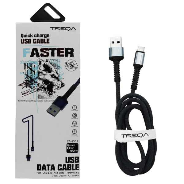 Καλώδιο Γρήγορης Φόρτισης και Μεταφοράς Δεδομένων 1m USB 3.1A σε Type-c Treqa CA-8553 Ασημί - Μπλε