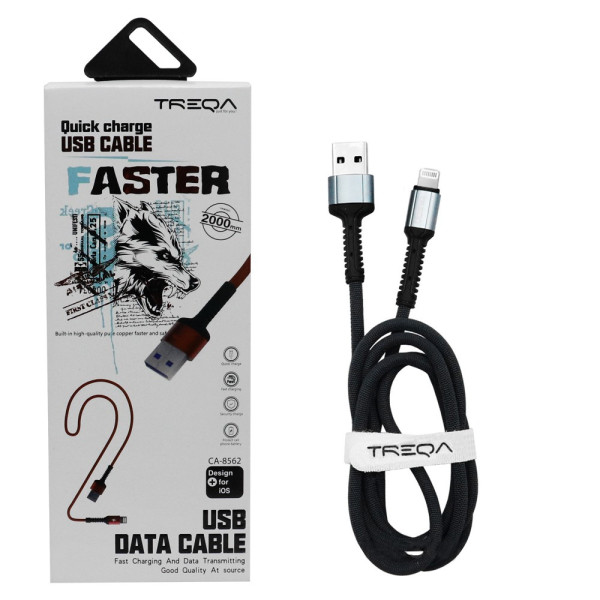 Καλώδιο Γρήγορης Φόρτισης και Μεταφοράς Δεδομένων 2m USB 3.1A σε Lightning Treqa CA-8562 Ασημί - Μπλε