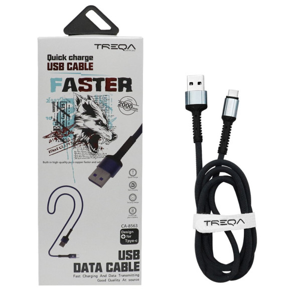Καλώδιο Γρήγορης Φόρτισης και Μεταφοράς Δεδομένων 2m USB 3.1A σε Type-c Treqa CA-8563 Ασημί - Μπλε