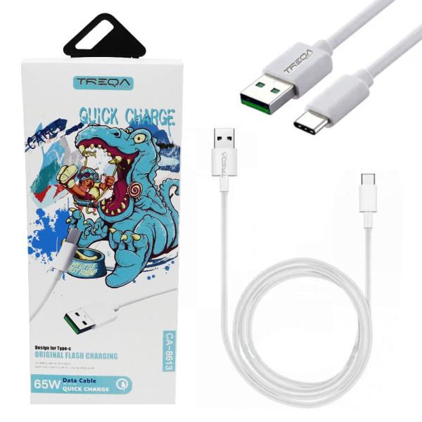 Καλώδιο Γρήγορης Φόρτισης 65W και Μεταφοράς Δεδομένων 1m USB σε type-C Treqa CA-8613 Λευκό