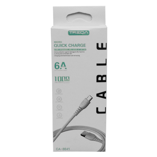 Καλώδιο Γρήγορης Φόρτισης 6A και Μεταφοράς Δεδομένων 1m USB σε Micro USB Treqa CA-8641 Λευκό