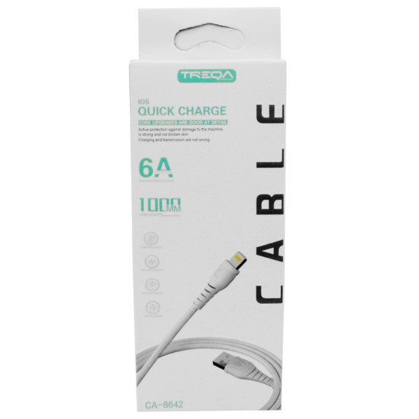 Καλώδιο Γρήγορης Φόρτισης 6A και Μεταφοράς Δεδομένων 1m USB σε Lightning Treqa CA-8642 Λευκό