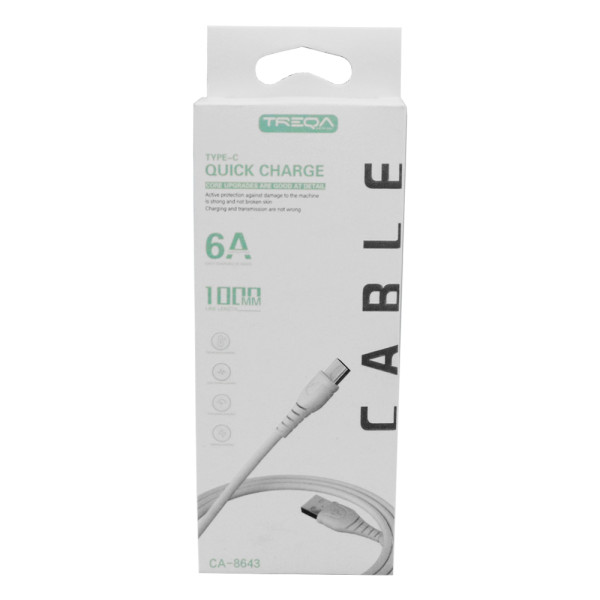 Καλώδιο Γρήγορης Φόρτισης 6A και Μεταφοράς Δεδομένων 1m USB σε Type-c Treqa CA-8643 Λευκό