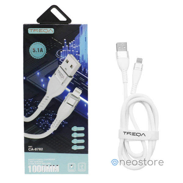 Καλώδιο Γρήγορης Φόρτισης 5.1A και Μεταφοράς Δεδομένων 1m USB σε Lightning Treqa CA-8782 Λευκό