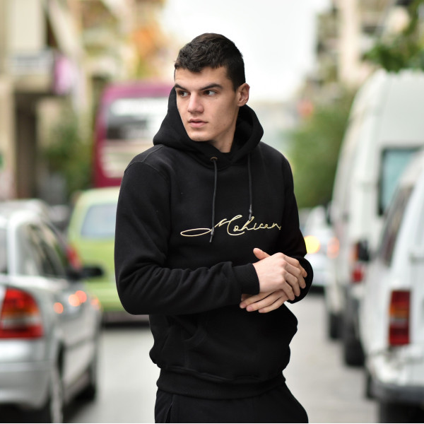 MEN'S SWEATSHIRT HOODED  CALLIGRAPHIC MOHICANS CALLIG01.BLACK