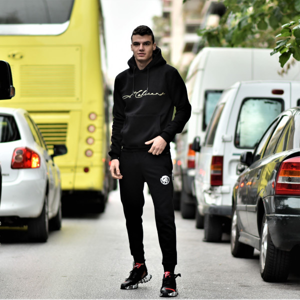 MEN'S SWEATSHIRT HOODED  CALLIGRAPHIC MOHICANS CALLIG01.BLACK