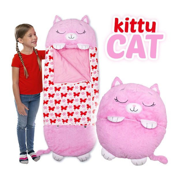 Παιδικός διασκεδαστικός υπνόσακος & λούτρινο Cat 50εκ Ροζ