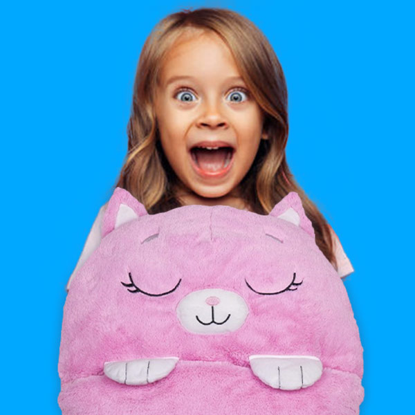 Παιδικός διασκεδαστικός υπνόσακος & λούτρινο Cat 50εκ Ροζ
