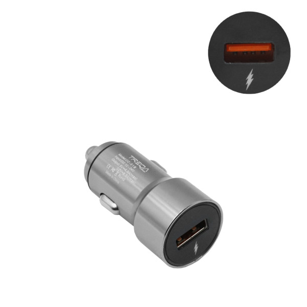 Φορτιστής Αναπτήρα Αυτοκινήτου Ταχείας Φόρτισης 65W 12V - 24V με 1 Θύρα USB-A Treqa CC-318 Ασημί