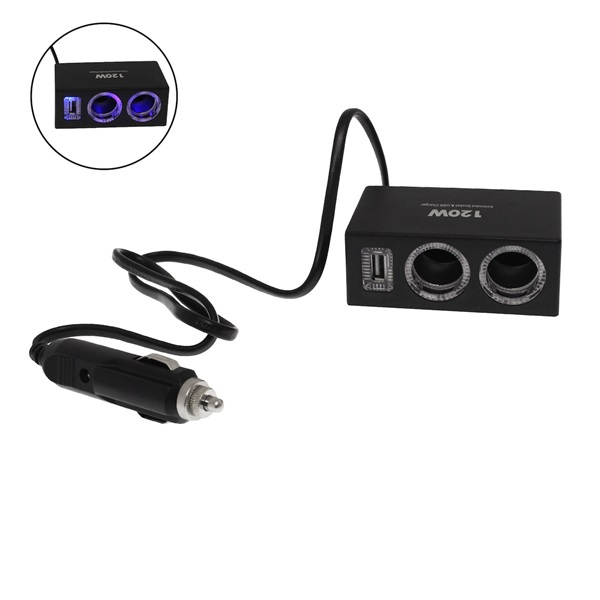 Carsun Αναπτήρας Αυτοκινήτου Πολύπριζο Φορτηγού 12V/24V με 2 x Παροχές /1 x USB και Μπλε LED Φωτισμό CD-115