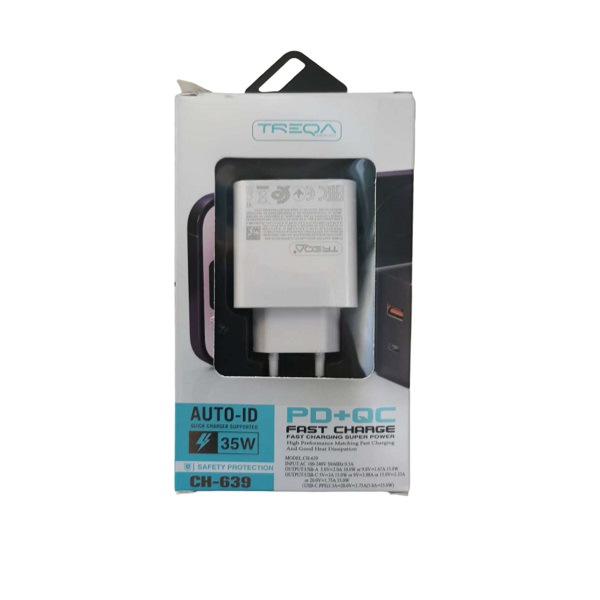 Φορτιστής ταχείας φόρτισης με Θύρα USB-A 18W και Θύρα USB-C 35W Λευκός CH-639
