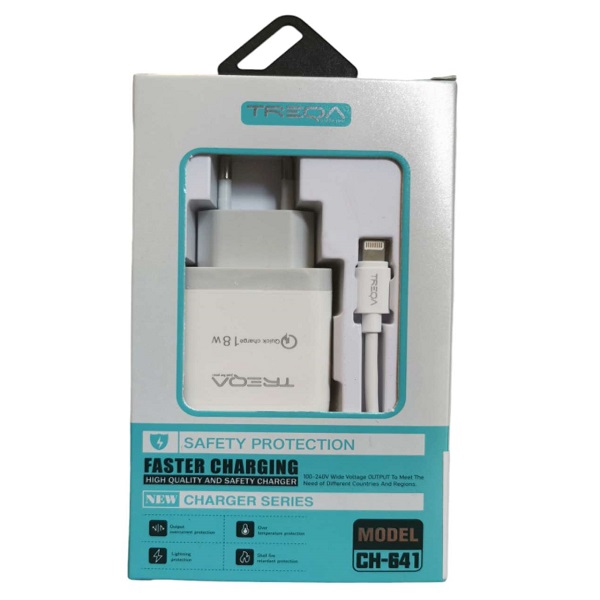 Φορτιστής ταχείας φόρτισης με Θύρα USB-A και Καλώδιο lightning 18W Λευκός CH-641-IOS