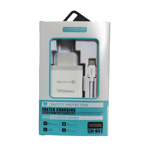 Φορτιστής ταχείας φόρτισης με Θύρα USB-A και Καλώδιο TYPE-C 18W Λευκός CH-641-TYPE-C