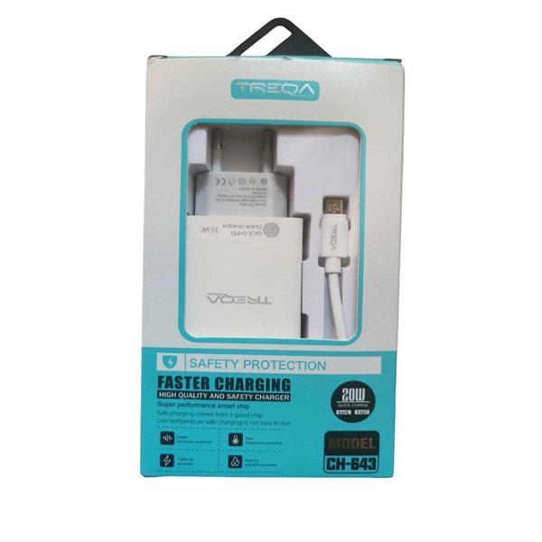 Φορτιστής ταχείας φόρτισης με Θύρα USB-A και Θύρα USB-C και Καλώδιο Micro 35W Λευκός CH-643-V8