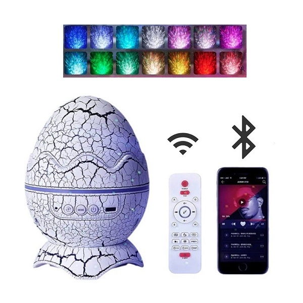 Διακοσμητικό Φωτιστικό LED Περιστρεφόμενο με Βάση και ηχείο bluetooth σε σχήμα αυγό δεινοσαύρου με τηλεχειριστήριο CL-006 Λευκό