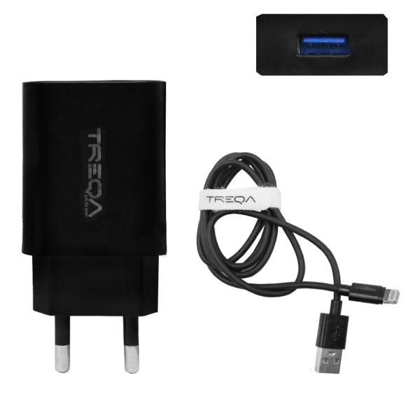 Φορτιστής Ταχείας Φόρτισης με 1 Θύρα USB 3.1A 18W και Καλώδιο Lightning 1m Treqa CS-220 Μαύρο