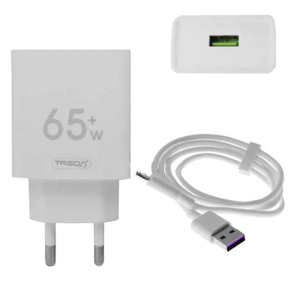 Φορτιστής Ταχείας Φόρτισης με 1 Θύρα USB 4.5A 65W και Καλώδιο USB Type-C 1m Treqa CS-228 Λευκό