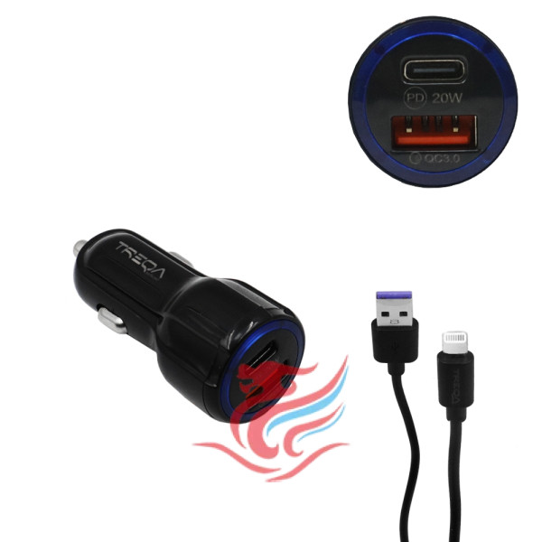 Φορτιστής Αναπτήρα Αυτοκινήτου Ταχείας Φόρτισης 12V - 24V με 2 Θύρες USB-A 3.1Α και Καλώδιο Lightning 1m Treqa CS-233-B Μαύρο