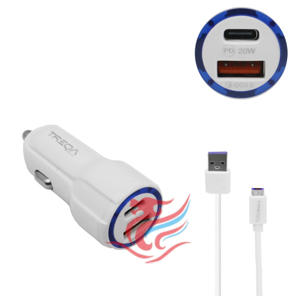 Φορτιστής Αναπτήρα Αυτοκινήτου Ταχείας Φόρτισης 12V - 24V με 2 Θύρες USB-A 3.1Α και Καλώδιο Micro USB 1m Treqa CS-233-W Λευκό