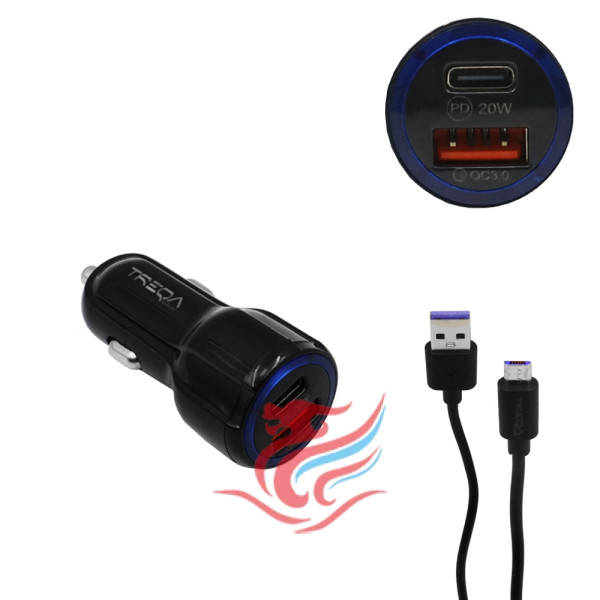 Φορτιστής Αναπτήρα Αυτοκινήτου Ταχείας Φόρτισης 12V - 24V με 2 Θύρες USB-A 3.1Α και Καλώδιο Micro USB 1m Treqa CS-233-B Μαύρο