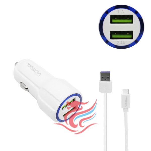 Φορτιστής Αναπτήρα Αυτοκινήτου Ταχείας Φόρτισης 12V - 24V με 2 Θύρες USB-A 3.1Α και Καλώδιο Type-c 1m Treqa CS-234WH Λευκό