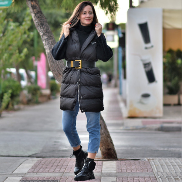 SLEEVE JACKET WITH BELT MOHICANS D8629 BLACK