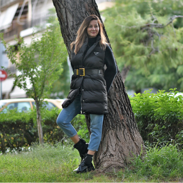 SLEEVE JACKET WITH BELT MOHICANS D8629 BLACK