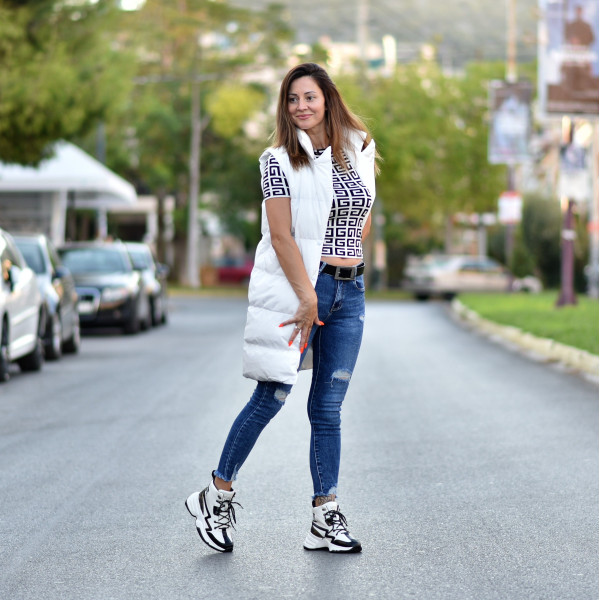 SLEEVE JACKET WITH BELT MOHICANS D8629 WHITE