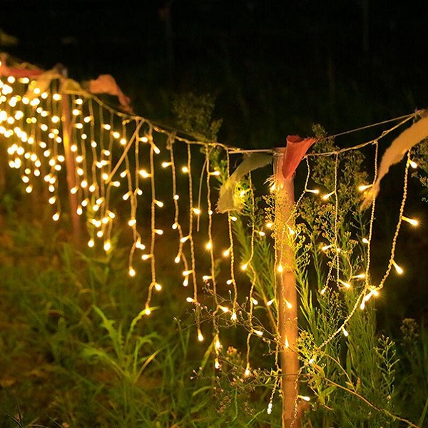 Ηλιακά Χριστουγεννιάτικα 96 LED λαμπάκια με λευκό καλώδιο κουρτίνα 8 προγράμματα BX-037 Θερμό χρώμα