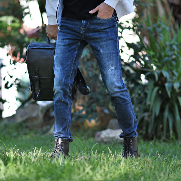 ΑΝΔΡΙΚΟ ΠΑΝΤΕΛΟΝΙ JEANS ΜΕ ΣΚΙΣΙΜΑΤΑ MOHICANS DS637 ΜΠΛΕ