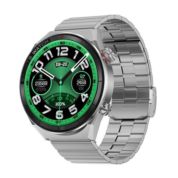 DT3 Mate 45mm Smartwatch με Παλμογράφο Ασημί Κάσα / Καφέ Λουρί Δερμάτινο