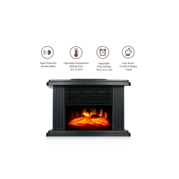 Mini Τζάκι Αερόθερμο με Εφέ Φλόγας–Flame Heater 1000W και τηλεχειρισμό DX-19