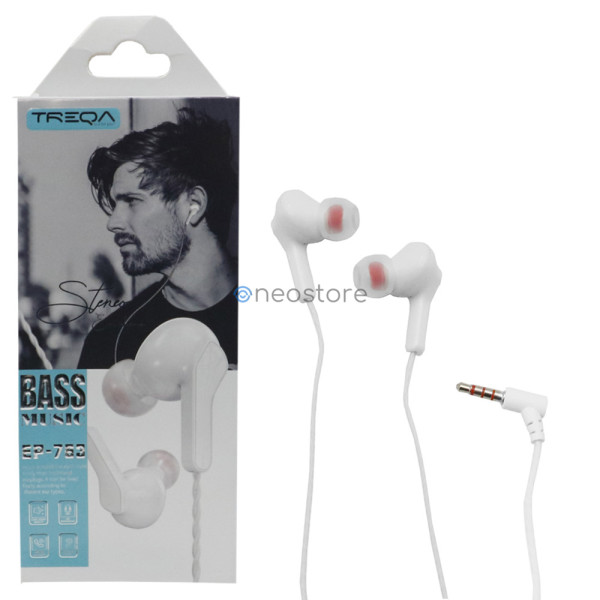 Ακουστικά Κινητού Handsfree In-ear με Βύσμα Jack 3.5mm Treqa EP-763 Λευκό