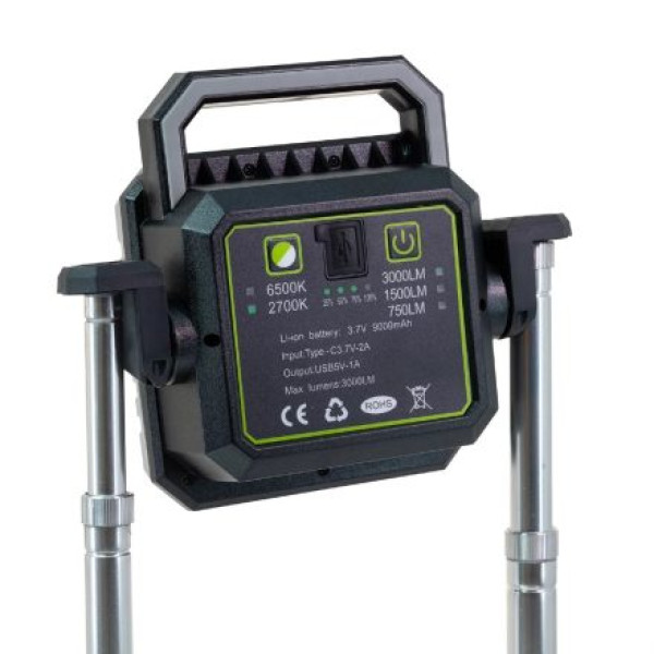 Επαναφορτιζόμενος Αδιάβροχος Τηλεσκοπικός Προβολέας Εργασίας 128LED 750lm - 1500lm - 3000lm σε Θερμό Λευκό 2700K και Ψυχρό Λευκό 6500K Φωτισμό BL-ZSQ-G10 Γκρι - Μαύρο