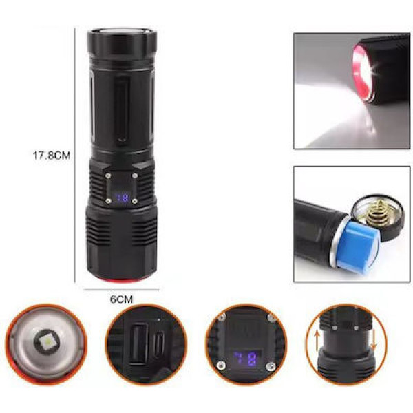 Επαναφορτιζόμενος φακός led με zoom - μεγάλη αυτονομία και εμβέλεια έως 1000 μέτρα 2211 Μαύρο