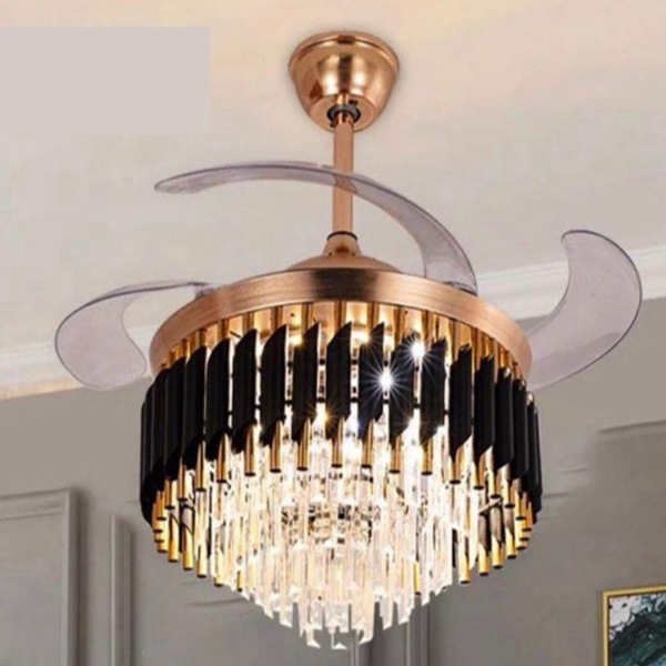 Κρυστάλλινος πολυέλαιος με ανεμιστήρα οροφής για εσωτερικούς χώρους 42" και τηλεχειριστήριο 72w FAN-Y001 χρυσό μαύρο