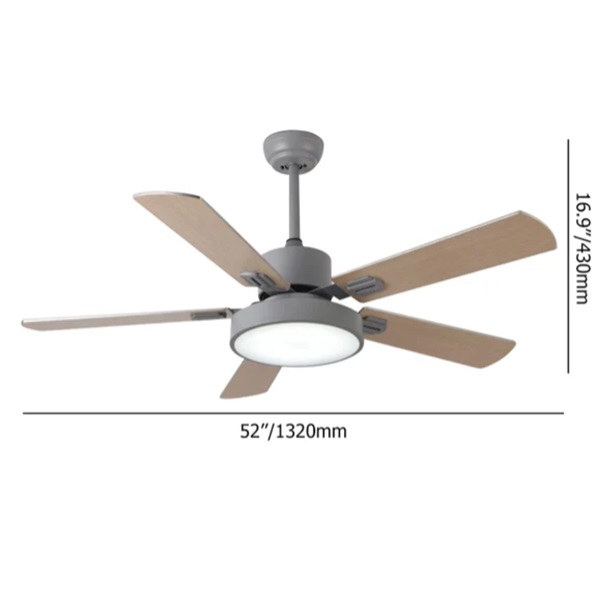 Ανεμιστήρας Οροφής 52" με 5 Ξύλινα Πτερύγια και Φωτιστικό LED 58w FAN-Y003 Ασημί